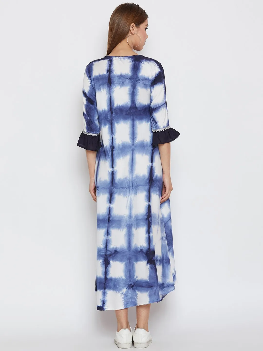 Cotton Viscose Tie & Dye Ruffle Sleeve Dress
