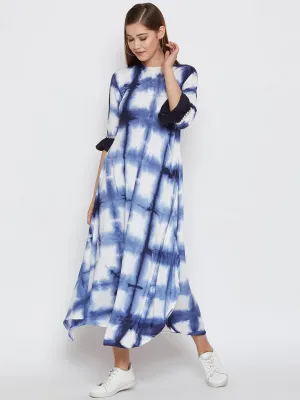 Cotton Viscose Tie & Dye Ruffle Sleeve Dress