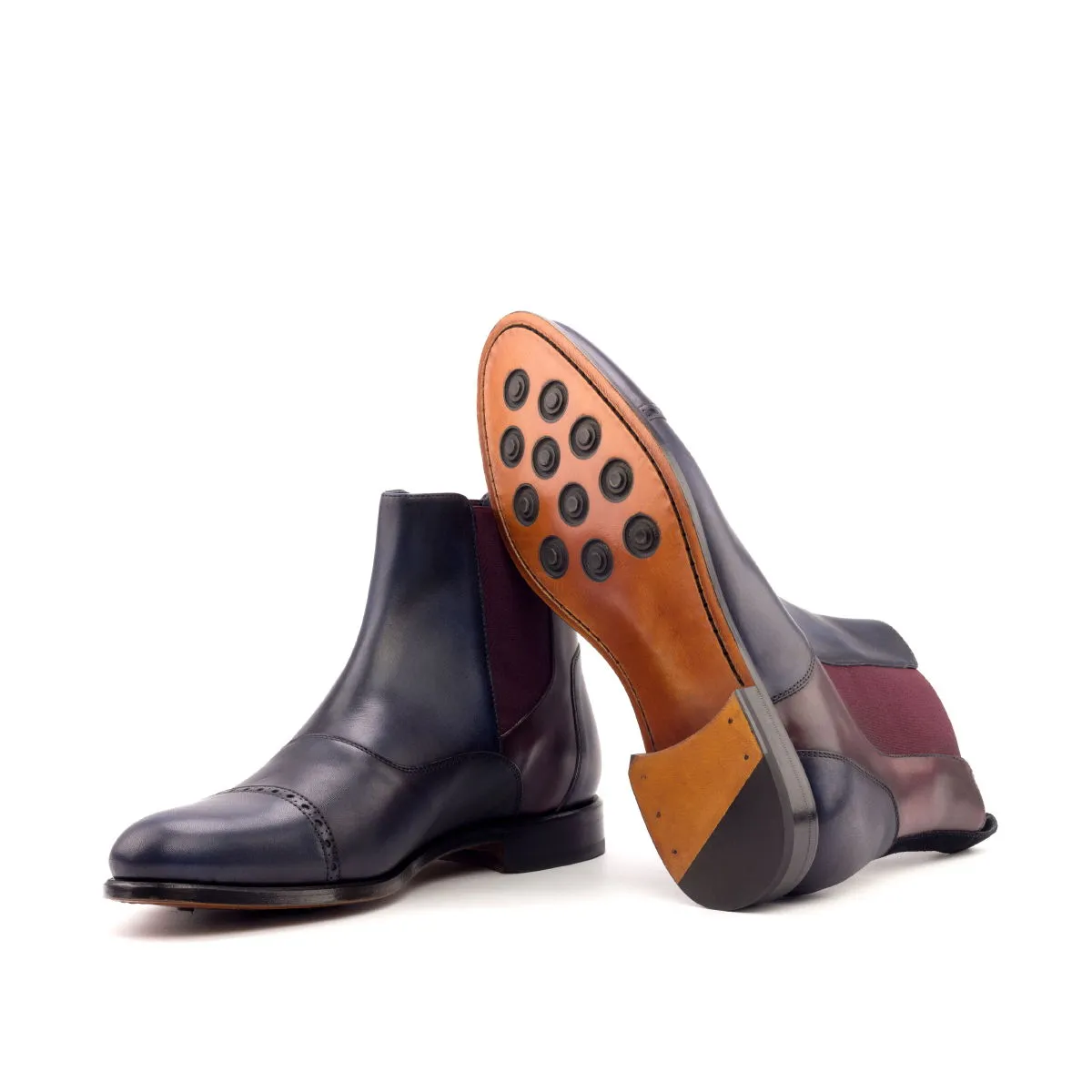 DapperFam Vesuvio in Navy / Burgundy Men's Lux Suede & Italian Leather Chelsea Multi Boot