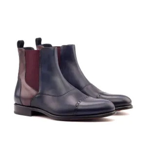 DapperFam Vesuvio in Navy / Burgundy Men's Lux Suede & Italian Leather Chelsea Multi Boot