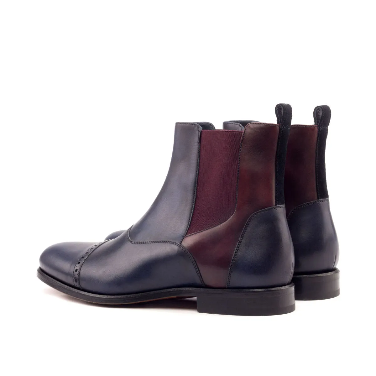 DapperFam Vesuvio in Navy / Burgundy Men's Lux Suede & Italian Leather Chelsea Multi Boot
