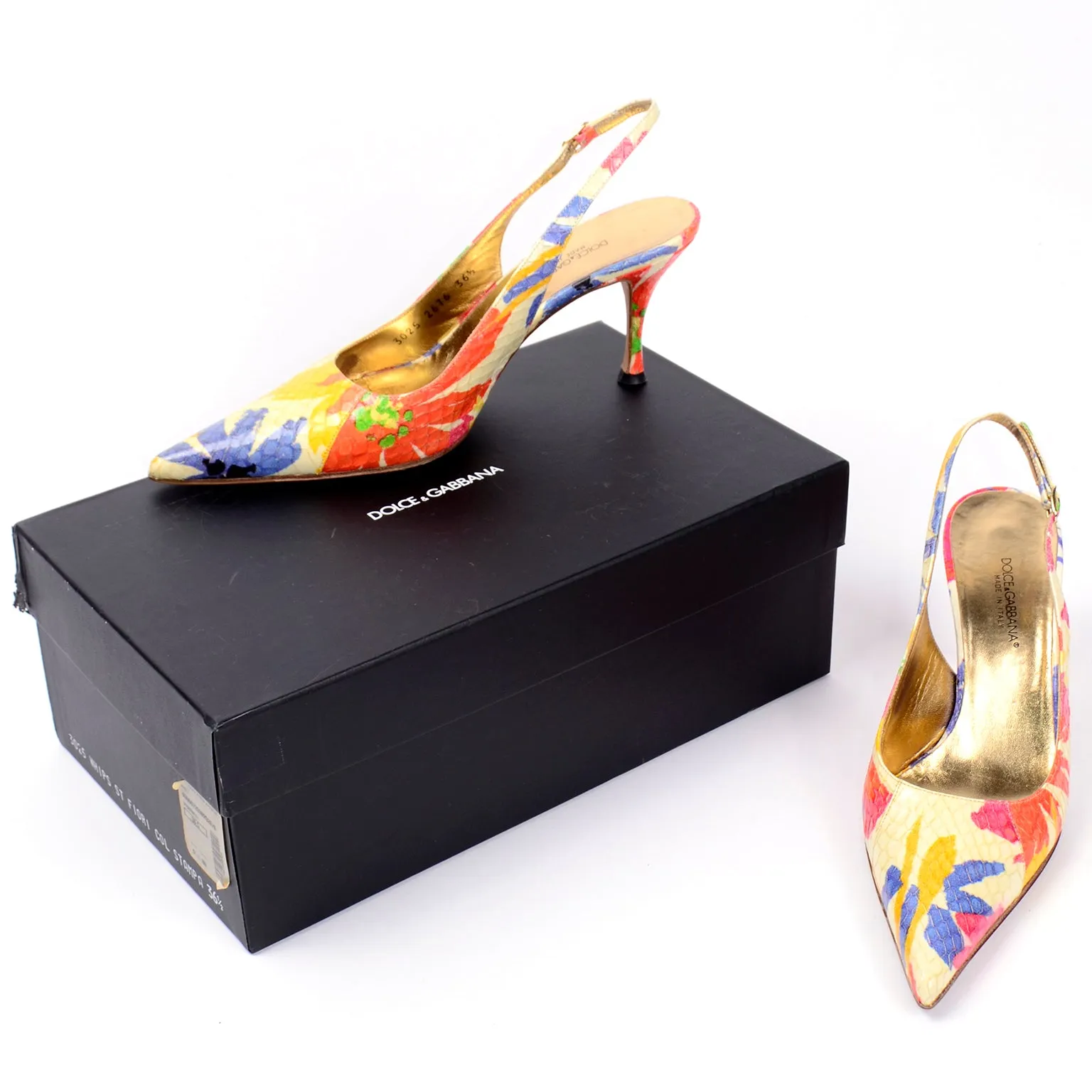 Dolce & Gabbana Colorful Snakeskin Pattern Floral Slingback Shoes