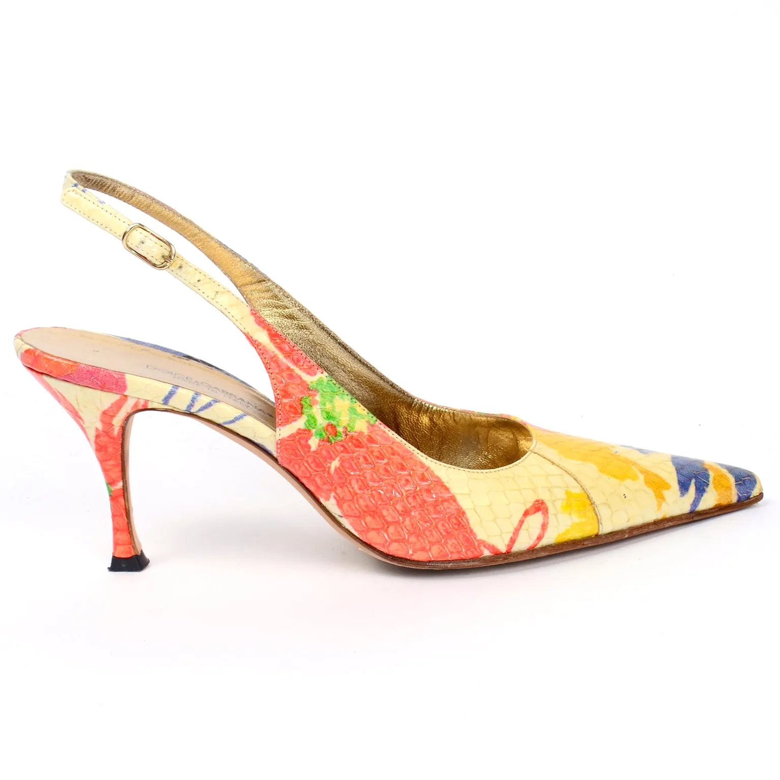 Dolce & Gabbana Colorful Snakeskin Pattern Floral Slingback Shoes