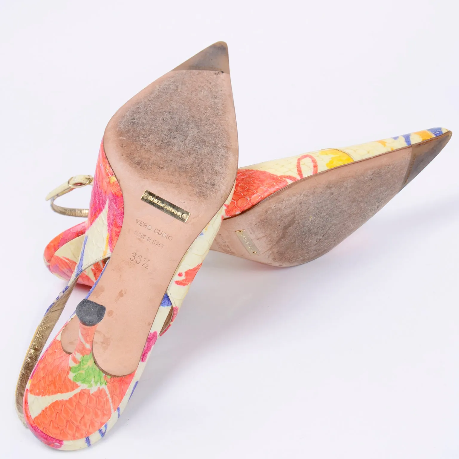 Dolce & Gabbana Colorful Snakeskin Pattern Floral Slingback Shoes