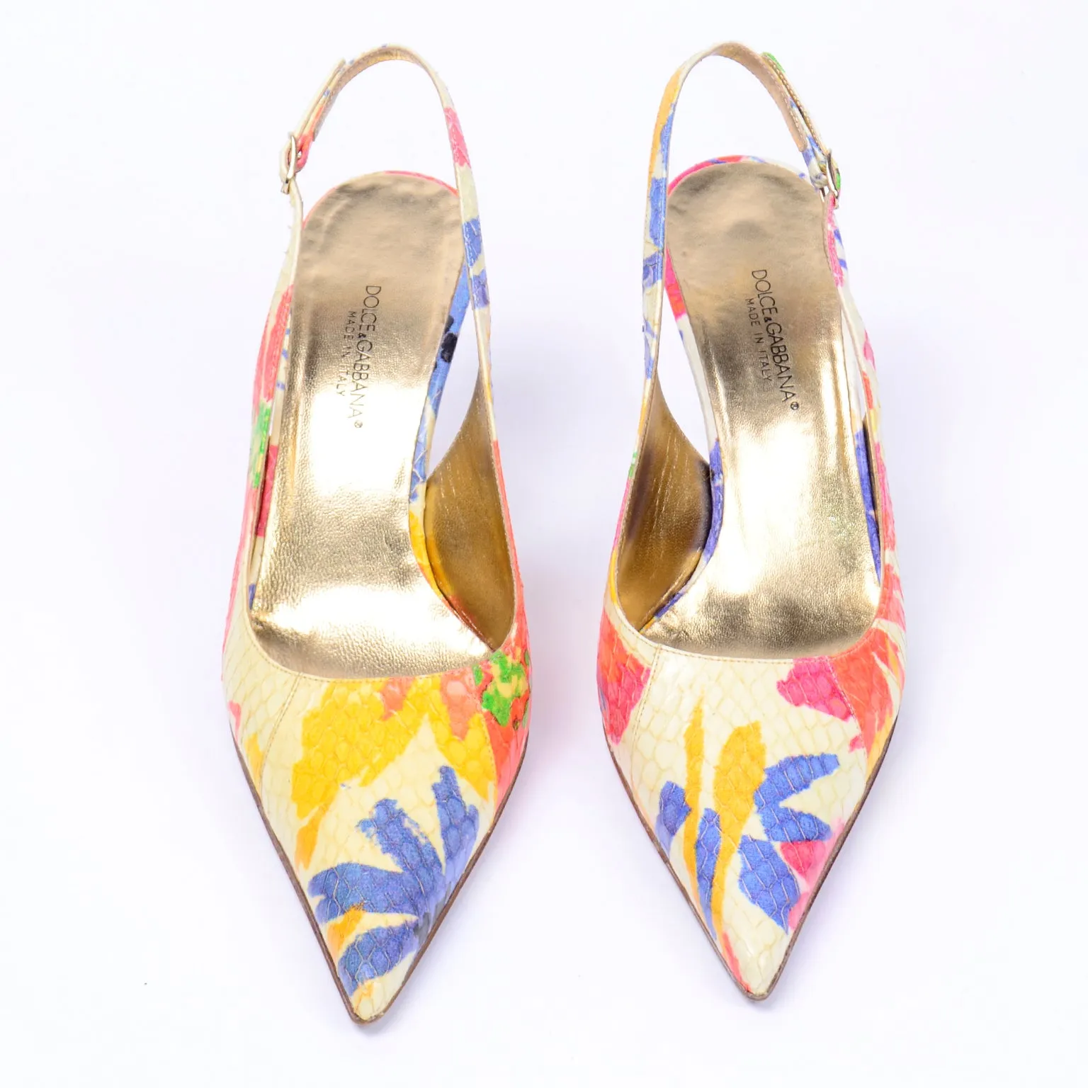 Dolce & Gabbana Colorful Snakeskin Pattern Floral Slingback Shoes