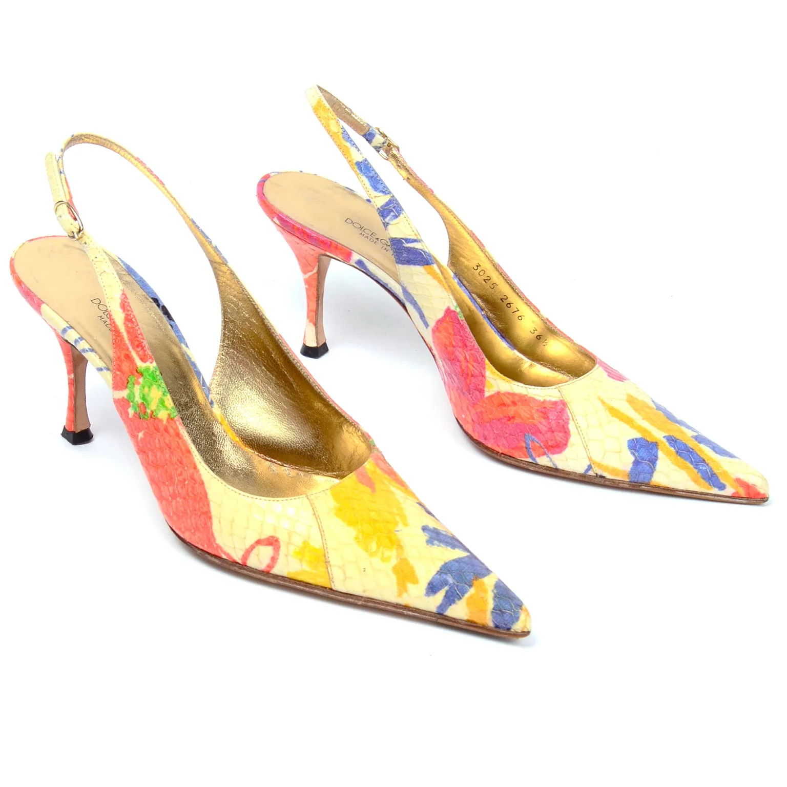 Dolce & Gabbana Colorful Snakeskin Pattern Floral Slingback Shoes