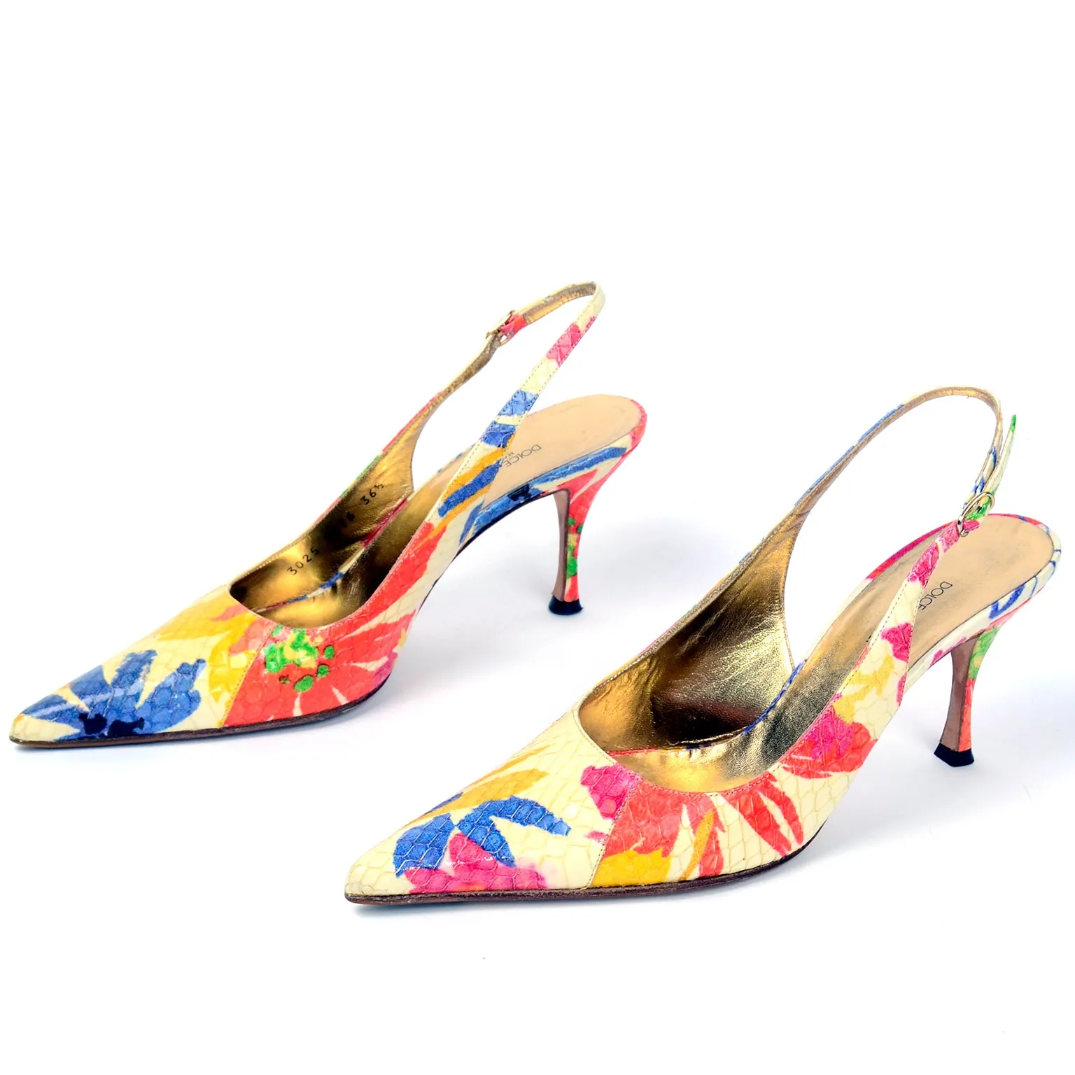 Dolce & Gabbana Colorful Snakeskin Pattern Floral Slingback Shoes