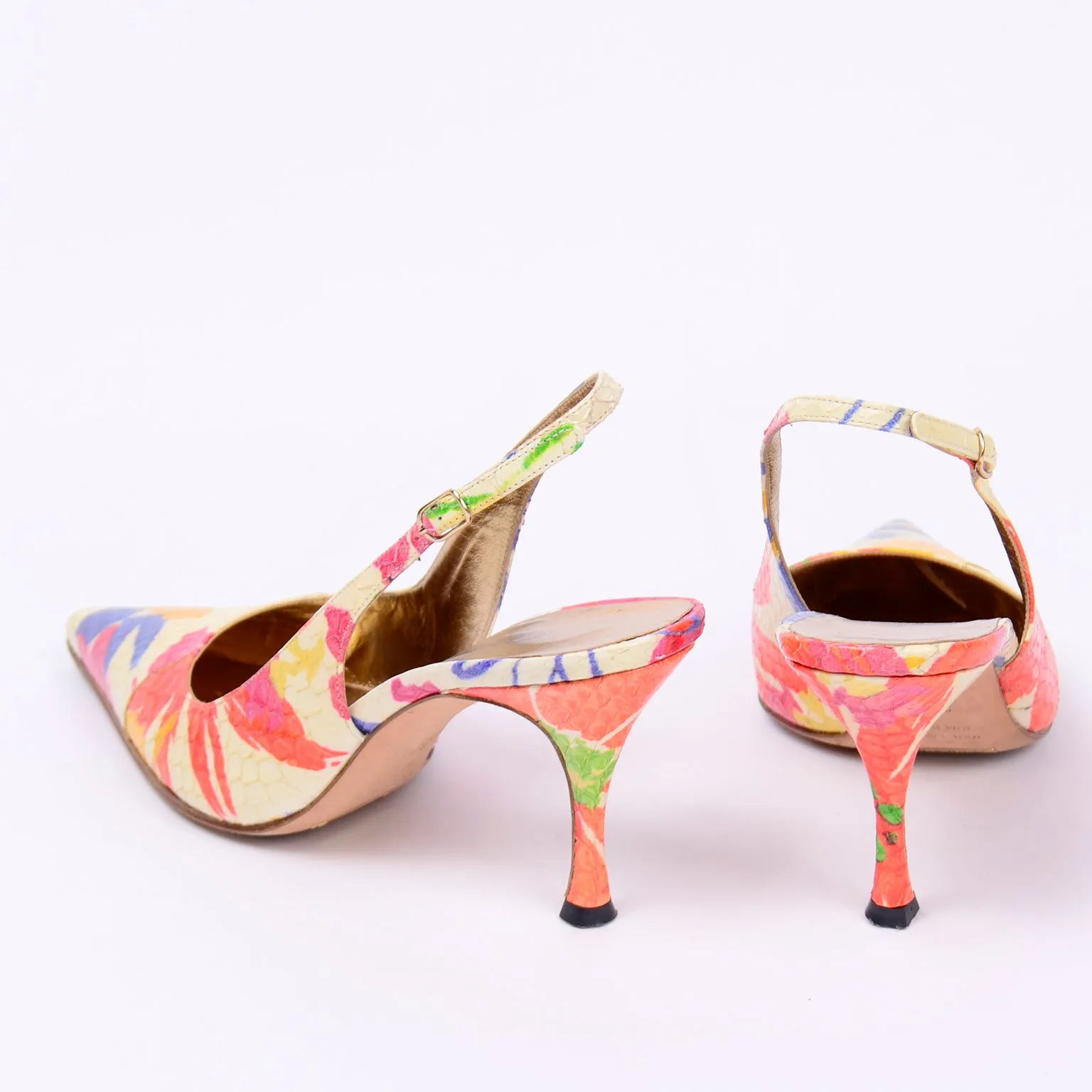 Dolce & Gabbana Colorful Snakeskin Pattern Floral Slingback Shoes