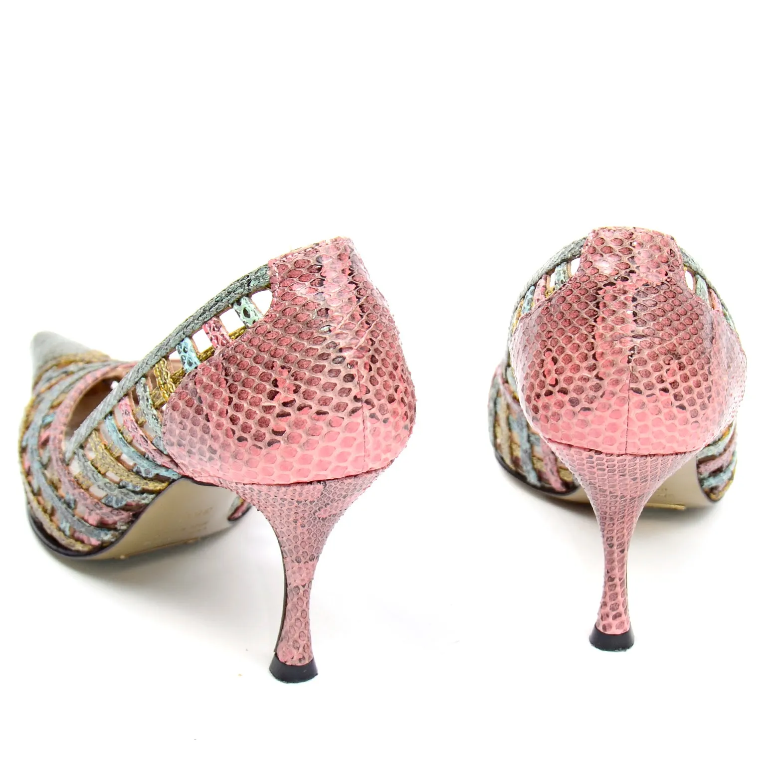 Dolce & Gabbana Woven Pastel Snakeskin Pointed Toe Heels 6.5