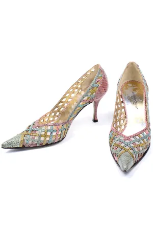 Dolce & Gabbana Woven Pastel Snakeskin Pointed Toe Heels 6.5