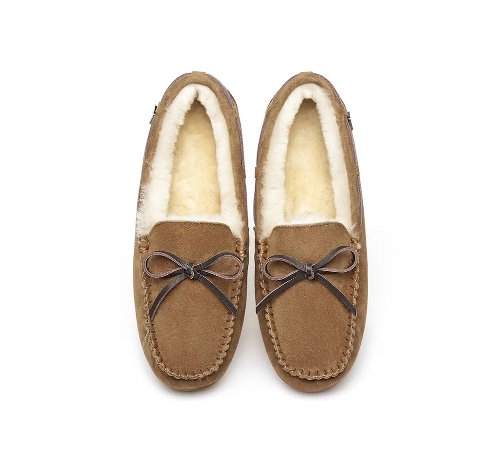EVERAU® UGG Slippers Women Sheepskin Wool Bow Casual Miracle Moccasins