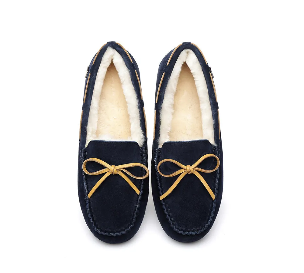 EVERAU® UGG Slippers Women Sheepskin Wool Bow Casual Miracle Moccasins