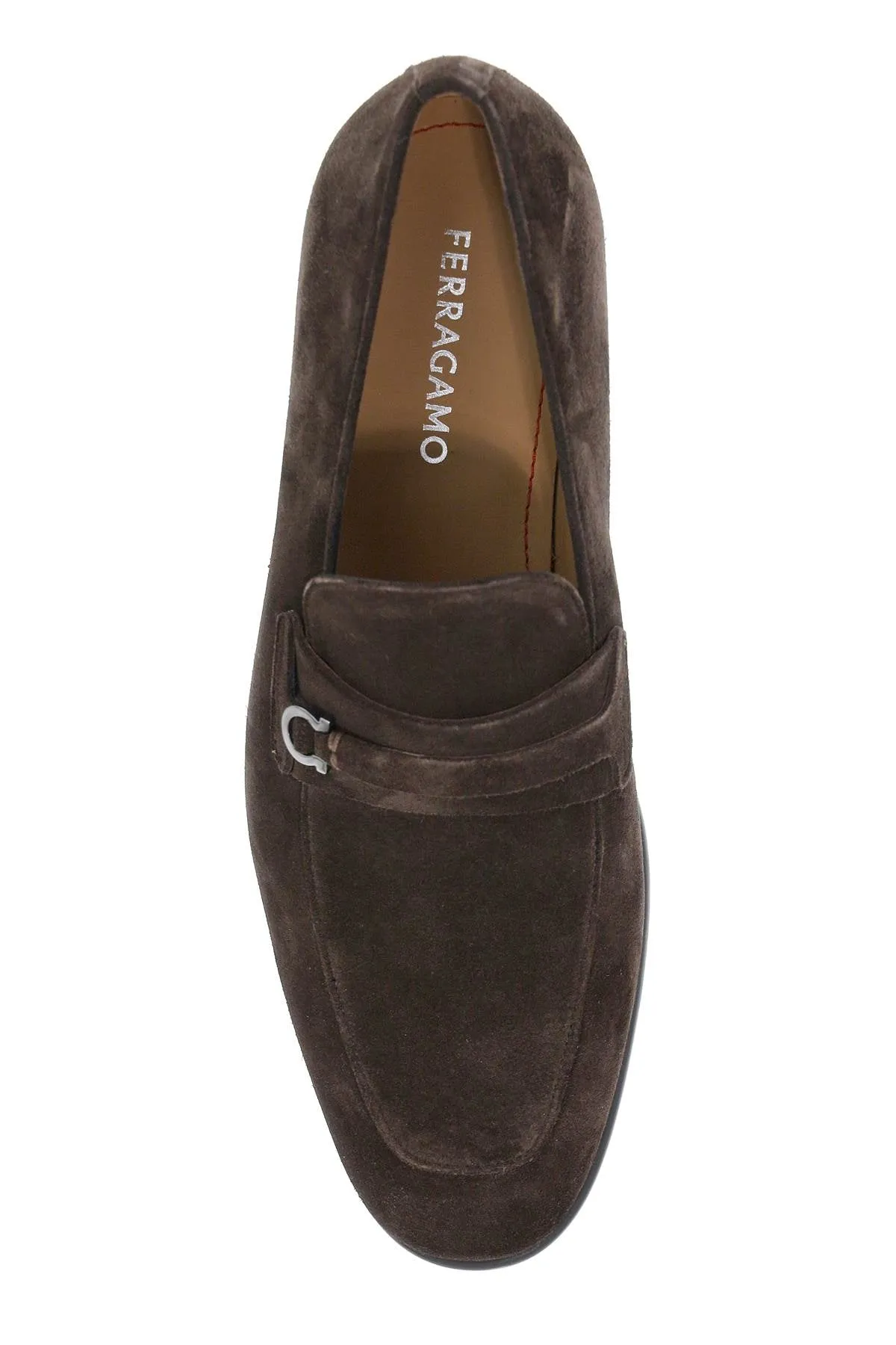 Ferragamo Classic Brown Suede Moccasins for Men with Timeless Metal Detail