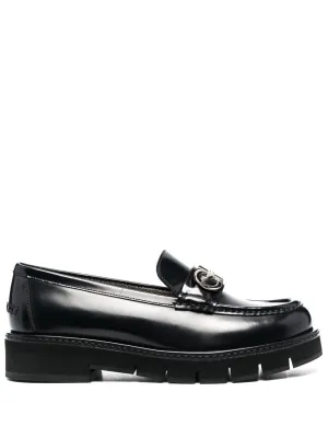 Ferragamo Jet Black Leather Slip-On Moccasins for Women
