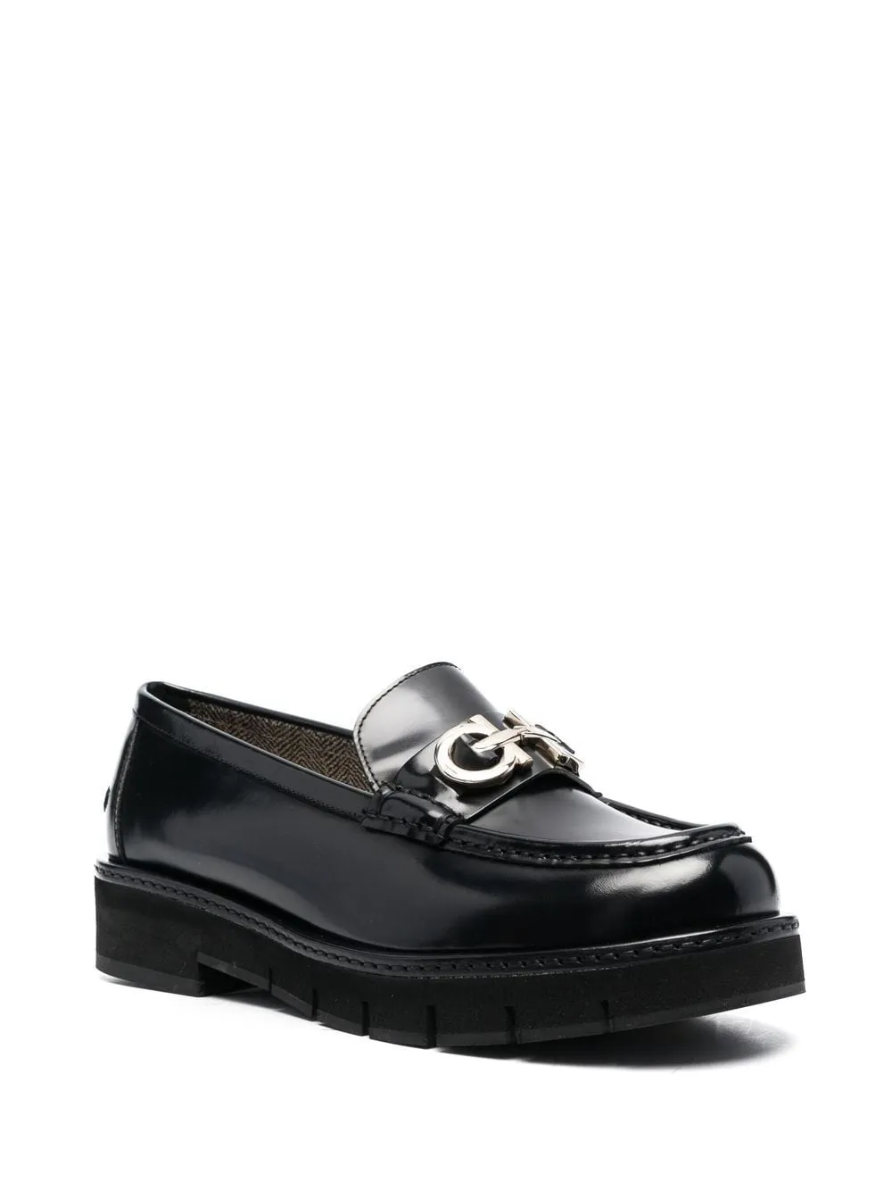 Ferragamo Jet Black Leather Slip-On Moccasins for Women