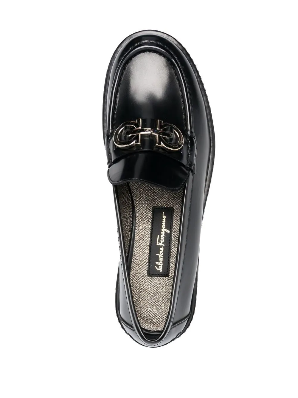 Ferragamo Jet Black Leather Slip-On Moccasins for Women