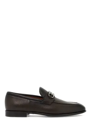 Ferragamo Men's Hammered Leather Loafers with Double Gancini Hook Ornament