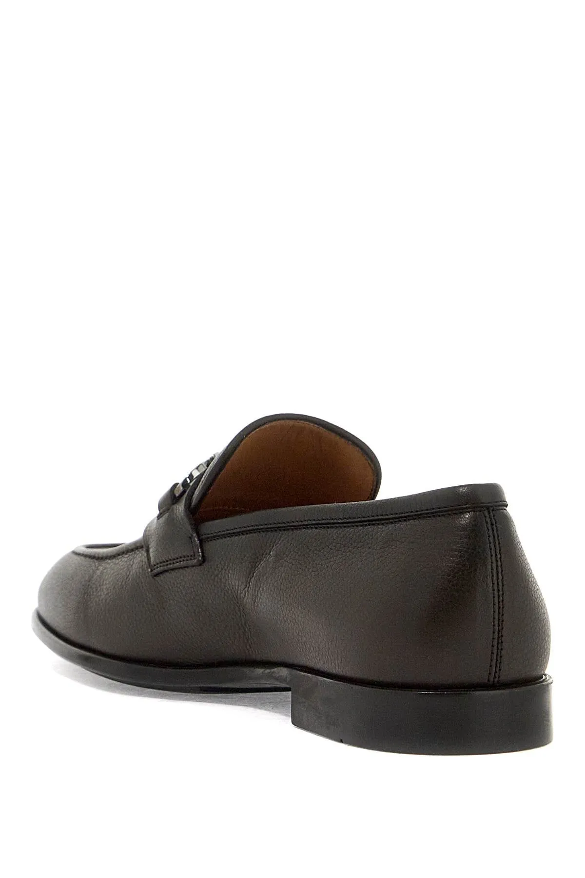 Ferragamo Men's Hammered Leather Loafers with Double Gancini Hook Ornament