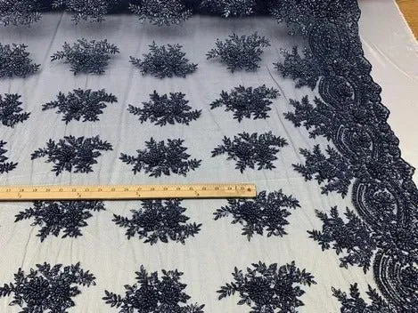 Flowers Floral Hand Beading Embroidery Lace Fabric By The Yard