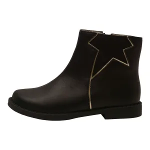 Girls Black Star Cut Out Leather Lined Ankle Boots 7 Toddler-4 Kids