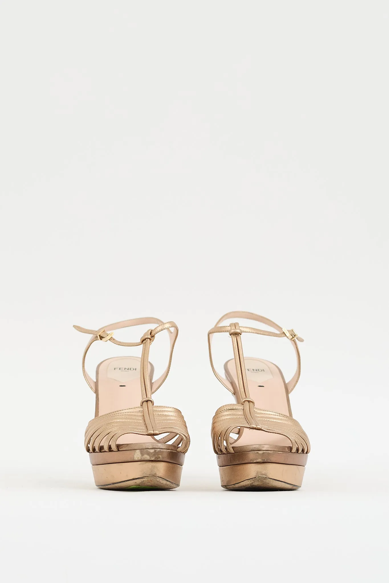 Gold Leather Strappy Platform Heel