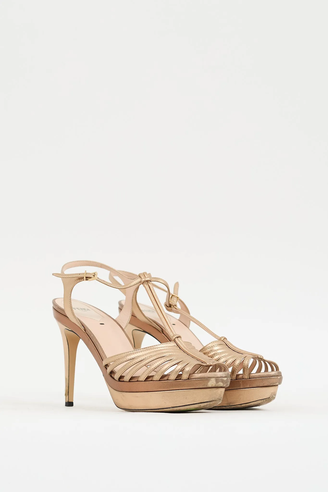 Gold Leather Strappy Platform Heel