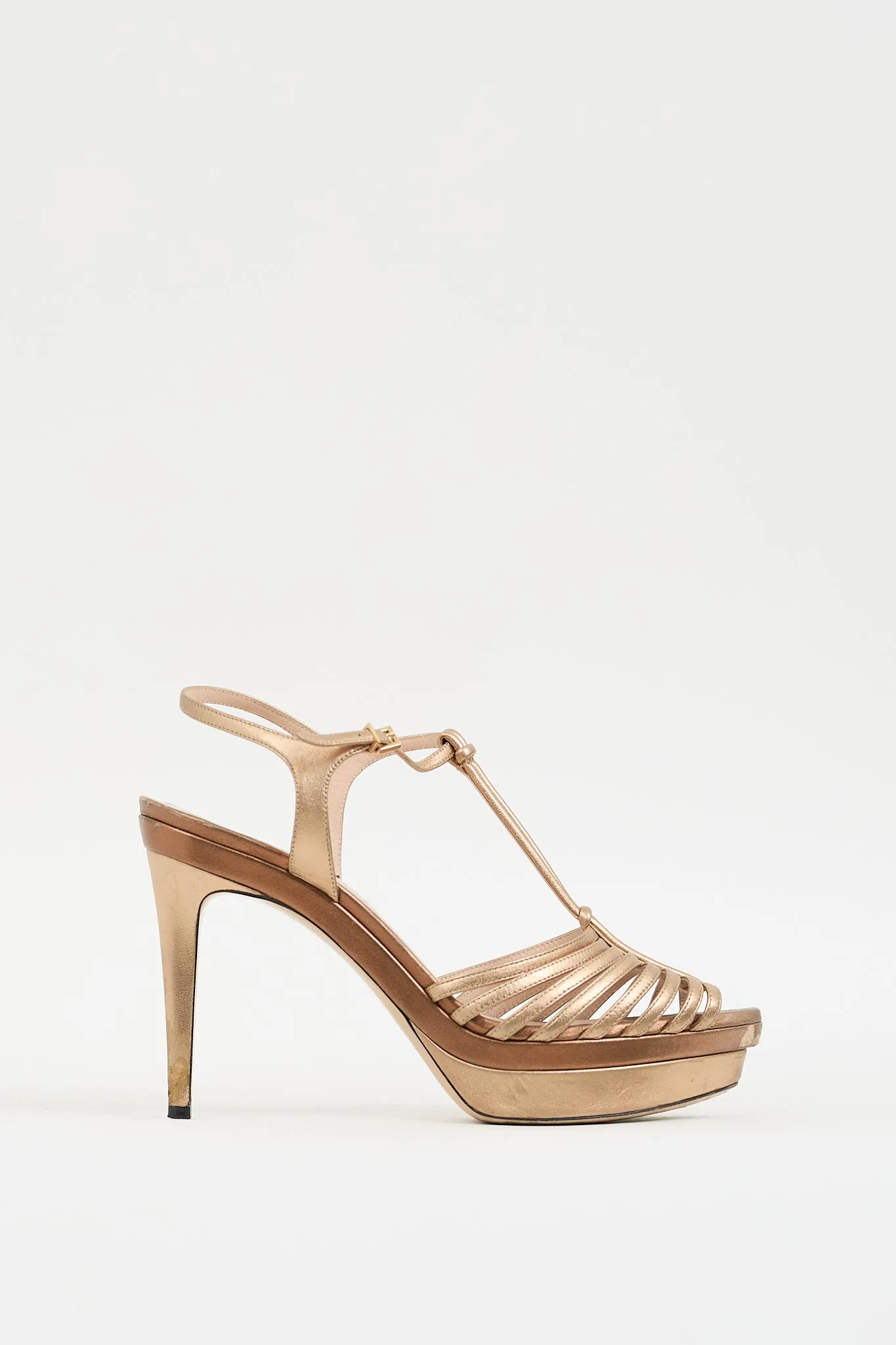 Gold Leather Strappy Platform Heel