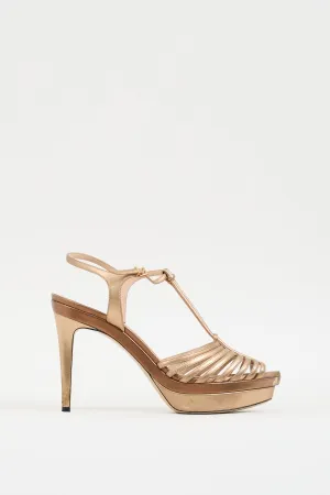 Gold Leather Strappy Platform Heel