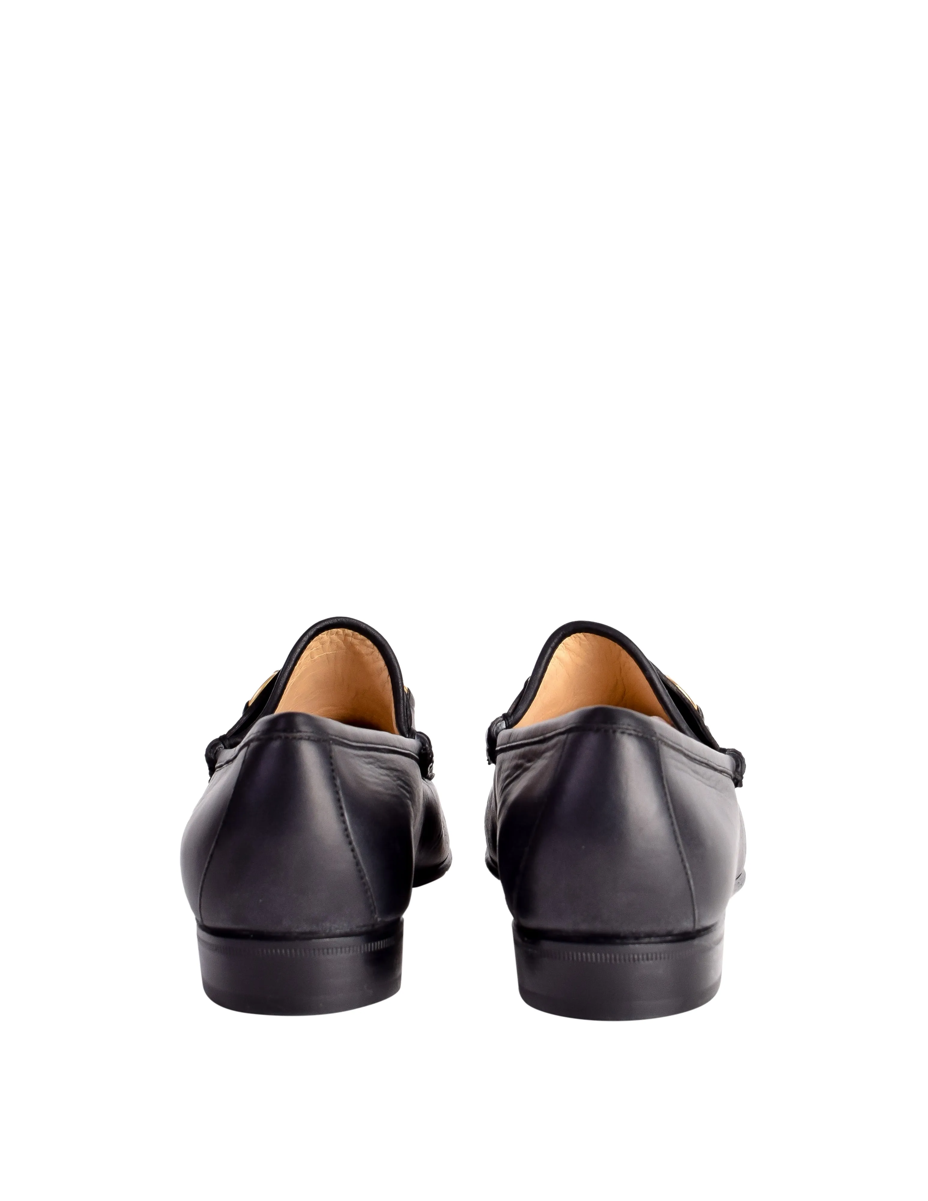 Gucci Vintage Iconic Classic Web Stripe Horsebit Black Leather Loafers