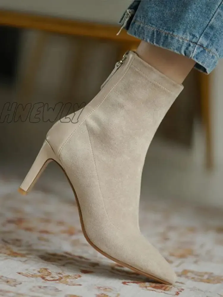 Hnewly - Pointed-Toe Split-Joint Zipper Boots Sock Boots