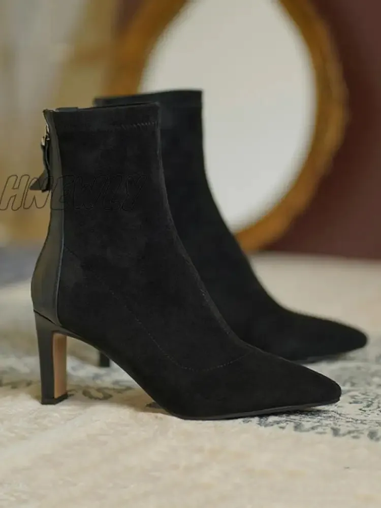 Hnewly - Pointed-Toe Split-Joint Zipper Boots Sock Boots