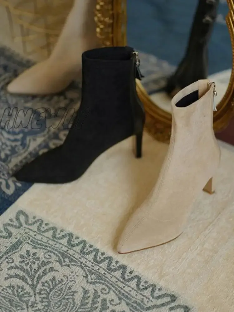 Hnewly - Pointed-Toe Split-Joint Zipper Boots Sock Boots