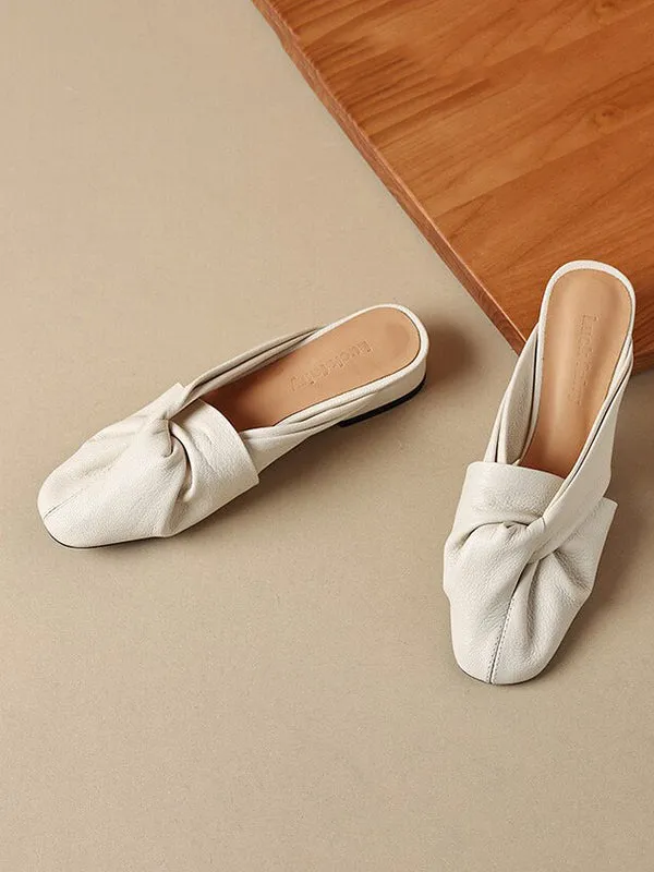 Hollow Pleated Round-Toe Split-Joint Slippers&Mules
