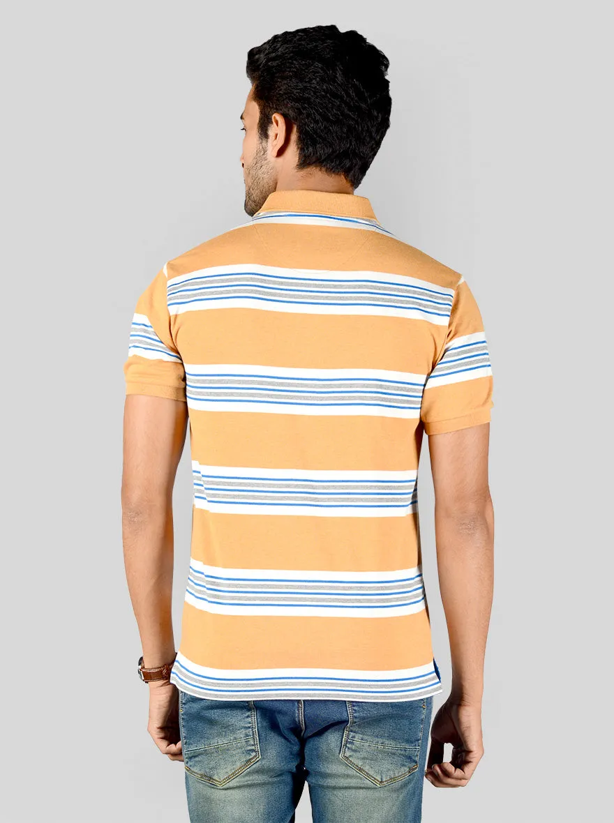 Honey Yellow & White Striped Slim Fit Polo T-shirt | Greenfibre