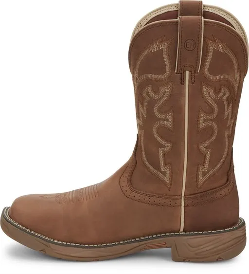 Justin Saddle Tan Rush Broad Square Toe Work Boots for Men
