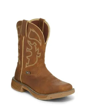 Justin Saddle Tan Rush Broad Square Toe Work Boots for Men