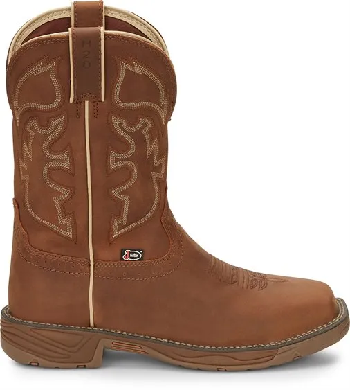 Justin Saddle Tan Rush Broad Square Toe Work Boots for Men