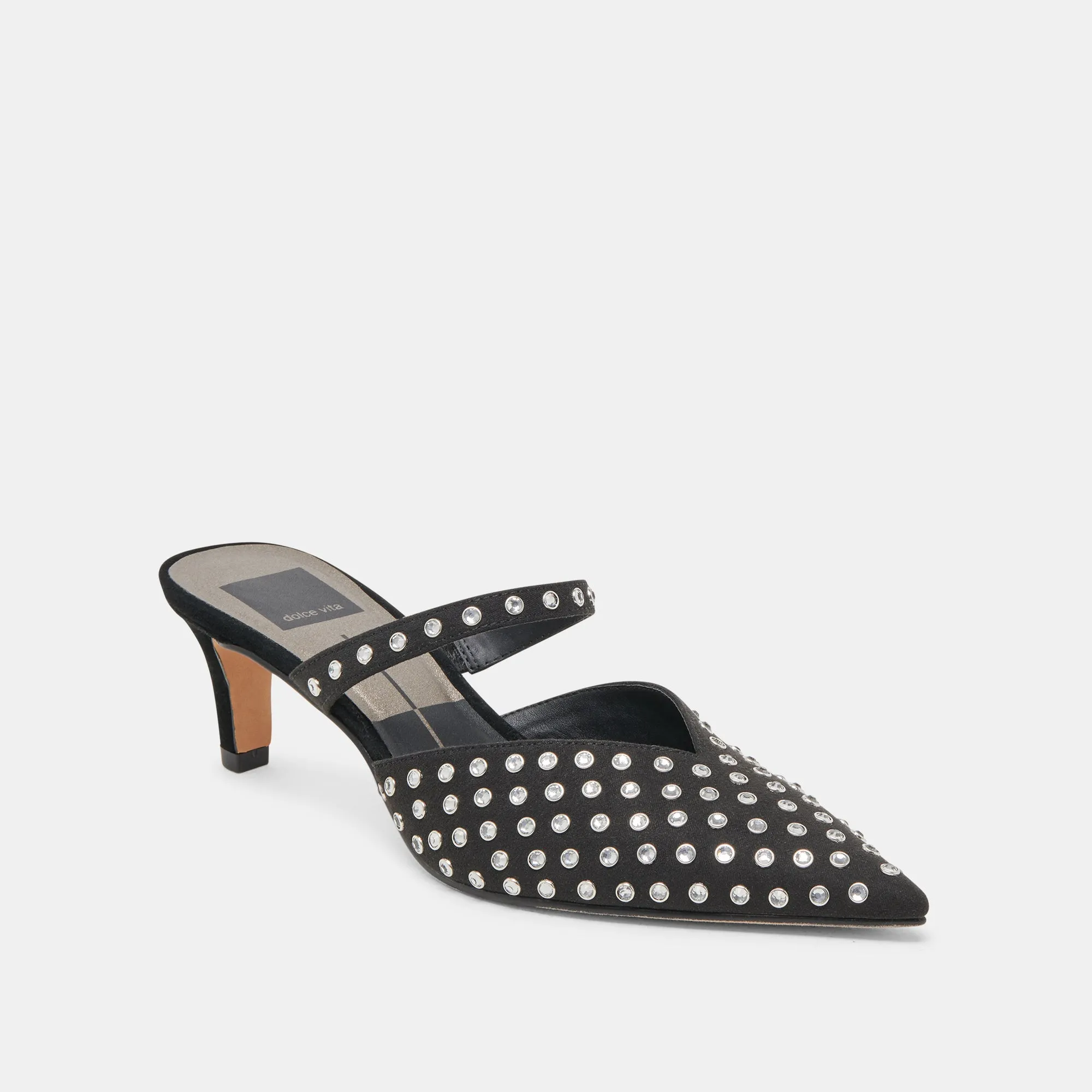 KANIKA MID CRYSTAL STUD HEELS BLACK CRYSTAL