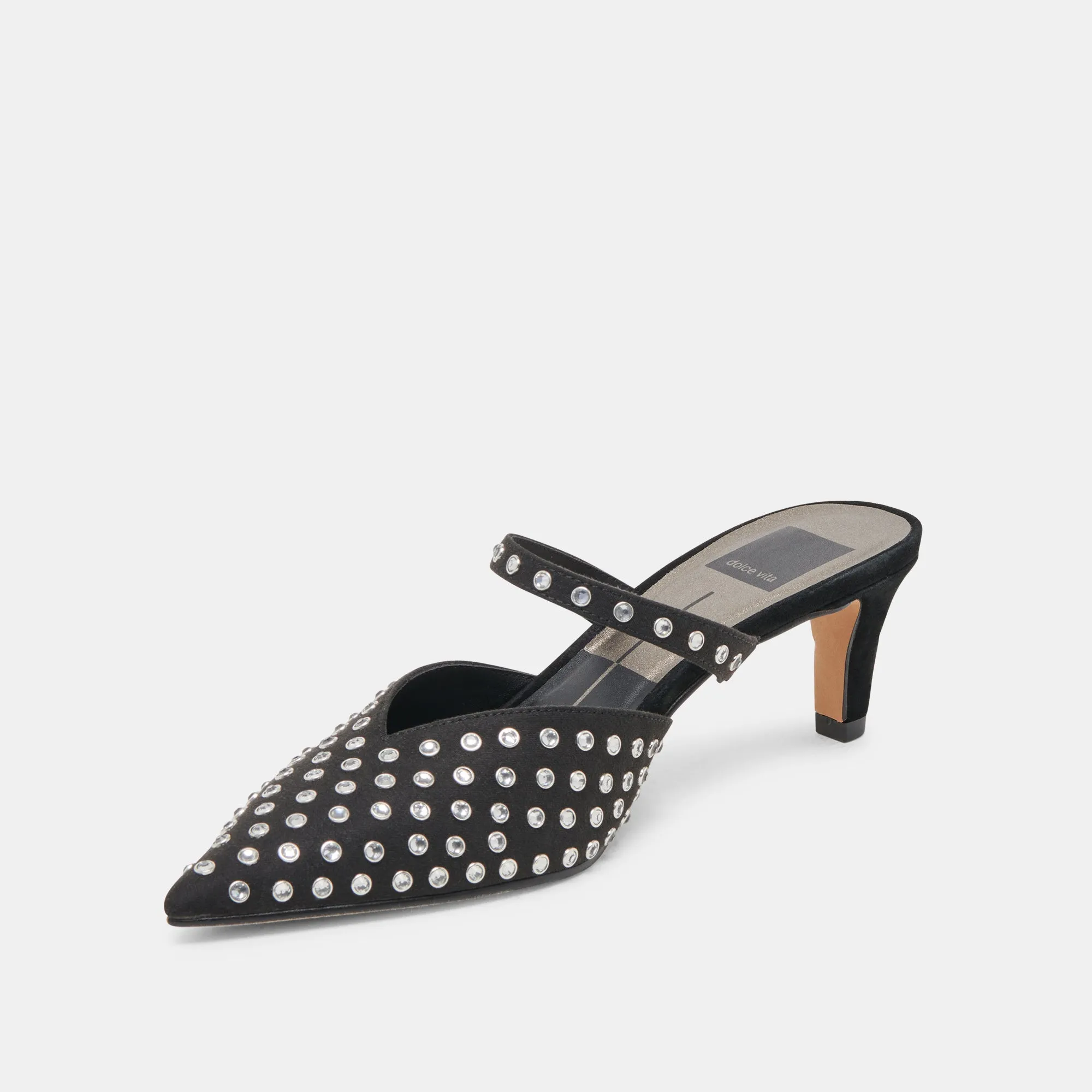 KANIKA MID CRYSTAL STUD HEELS BLACK CRYSTAL
