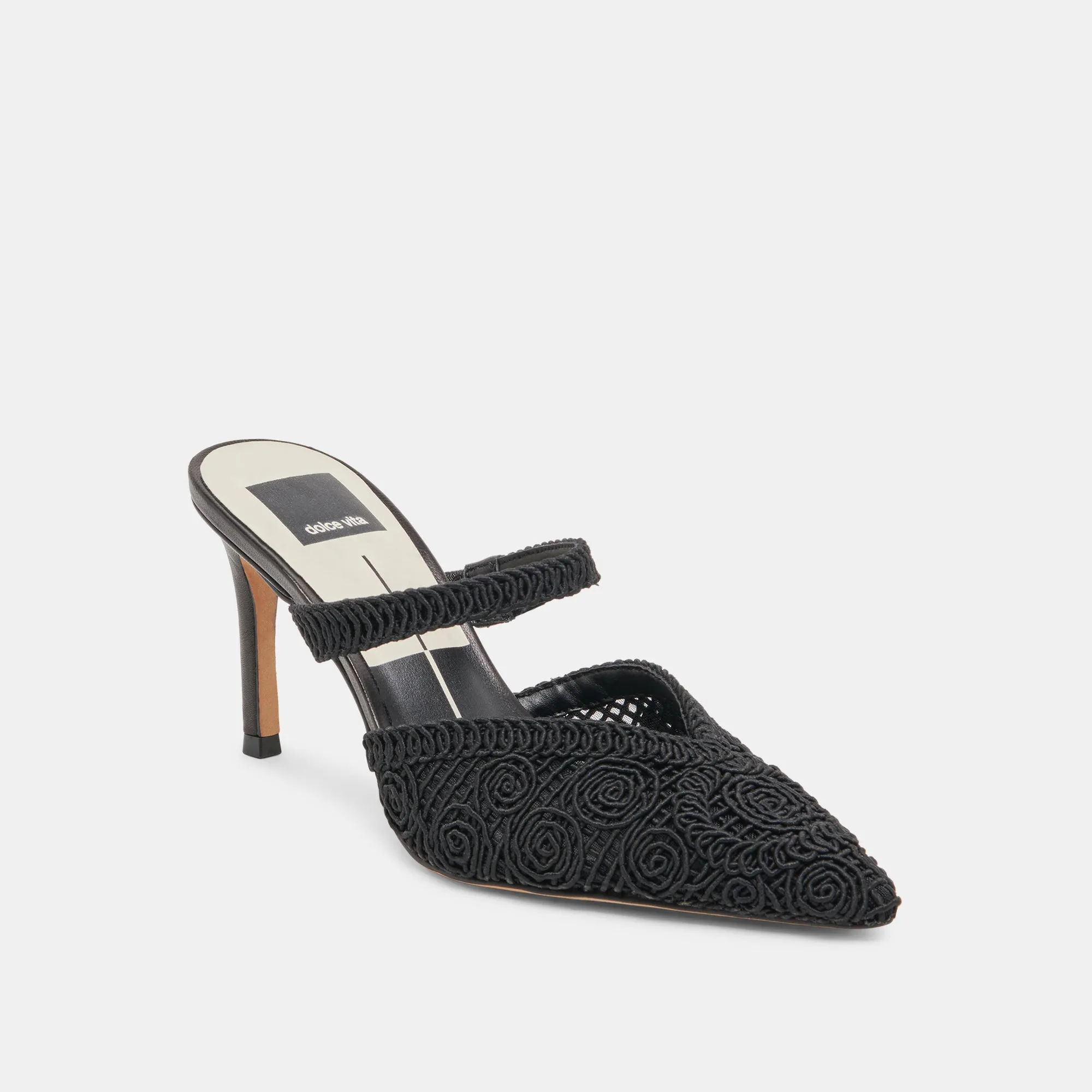 KASSY HEELS ONYX MACRAME
