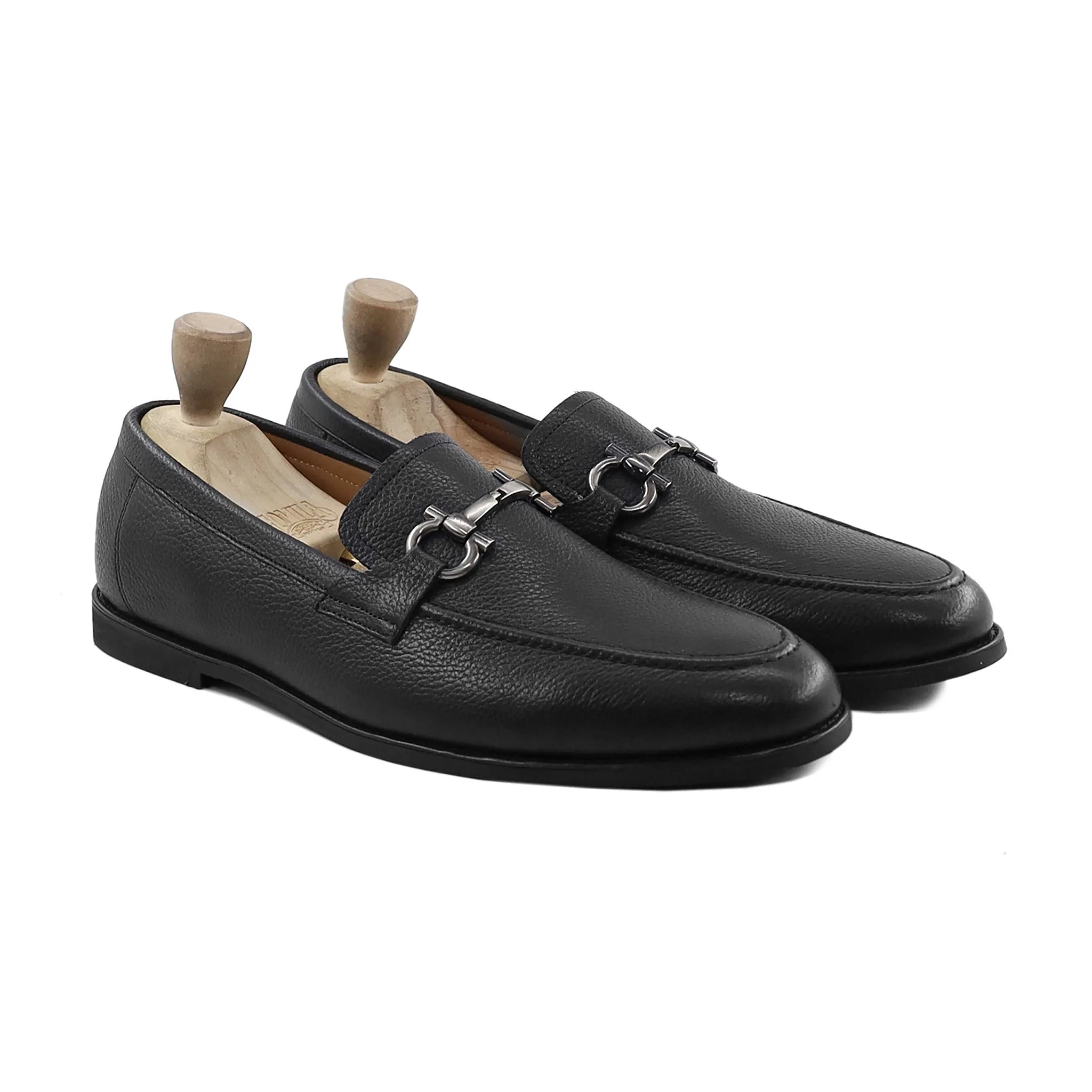 Keitaro - Men's Black Pebble Grain Leather Loafer