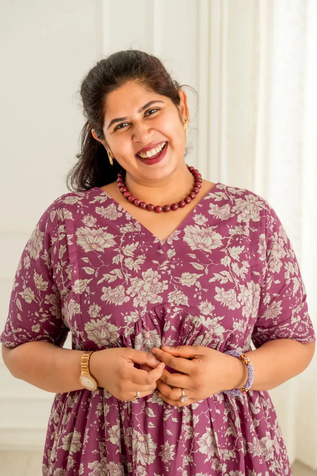 Mauve Floral Maternity Feeding Dress