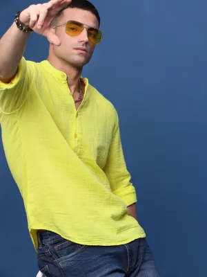 Men Yellow Solid Slim Fit Casual Kurta