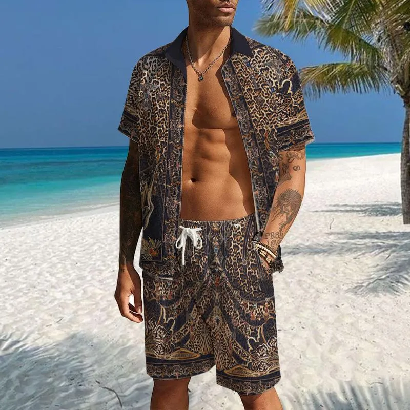Men's Casual Waffle Print Shirt Resort Set 08662347YM