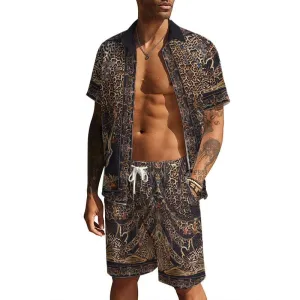 Men's Casual Waffle Print Shirt Resort Set 08662347YM