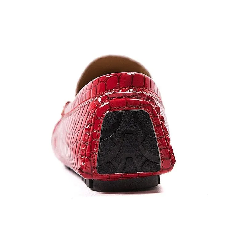 Mens Crocodile Print Loafer Shoes with Gold Motif for Stylish Steps