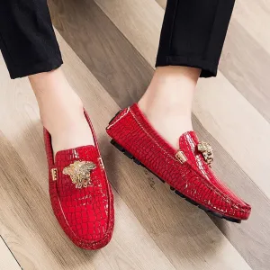 Mens Crocodile Print Loafer Shoes with Gold Motif for Stylish Steps