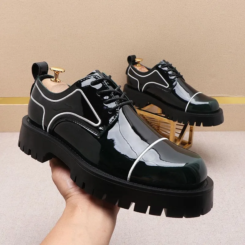 Men’s Patent Leather Waterproof Non-slip Platform Shoes in Black