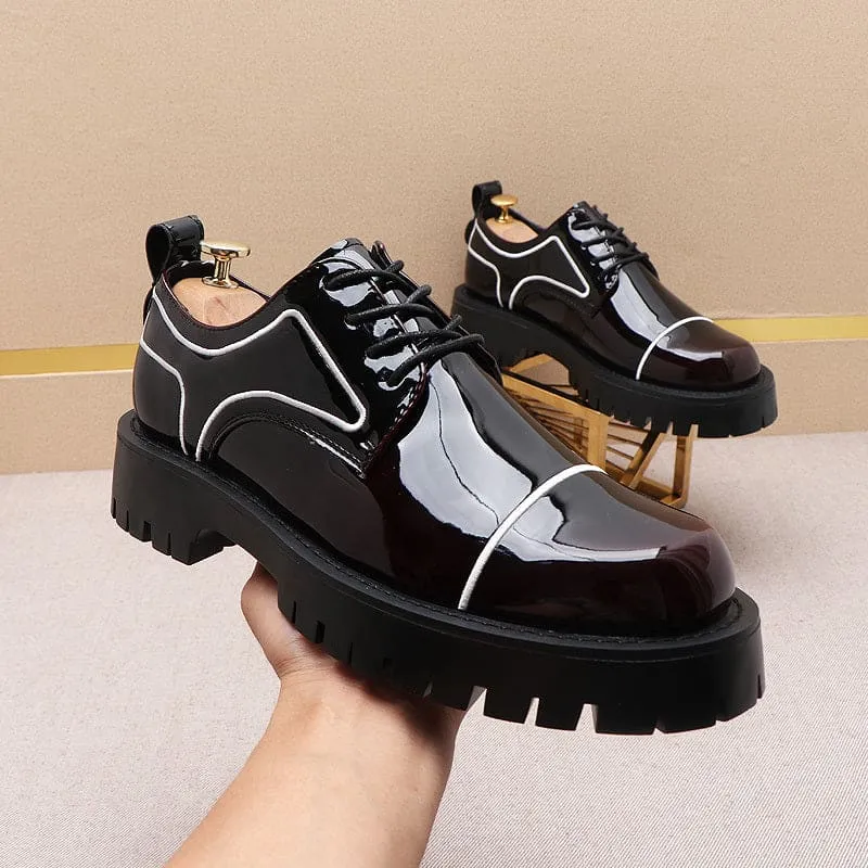 Men’s Patent Leather Waterproof Non-slip Platform Shoes in Black