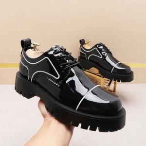 Men’s Patent Leather Waterproof Non-slip Platform Shoes in Black